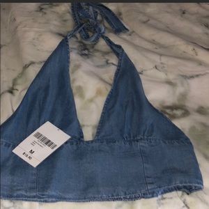 Denim halter crop top